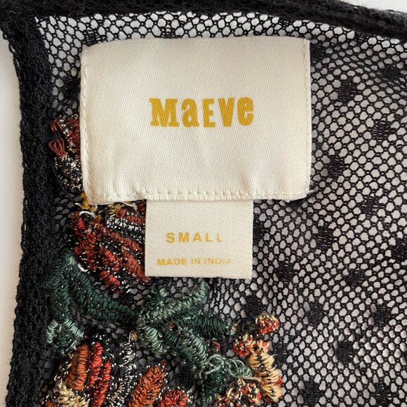 Anthropologie Maeve Embroidered Cadiz Sheer Floral Short Sleeve Top Keyhole Back - Picture 4 of 12